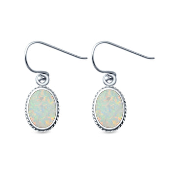 Oval Drop Dangle Earrings Lab Created White Opal 925 Sterling Silver (15mm)